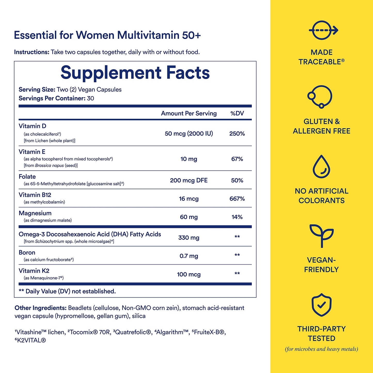tabla nutricional suplemento avanzado para mujeres