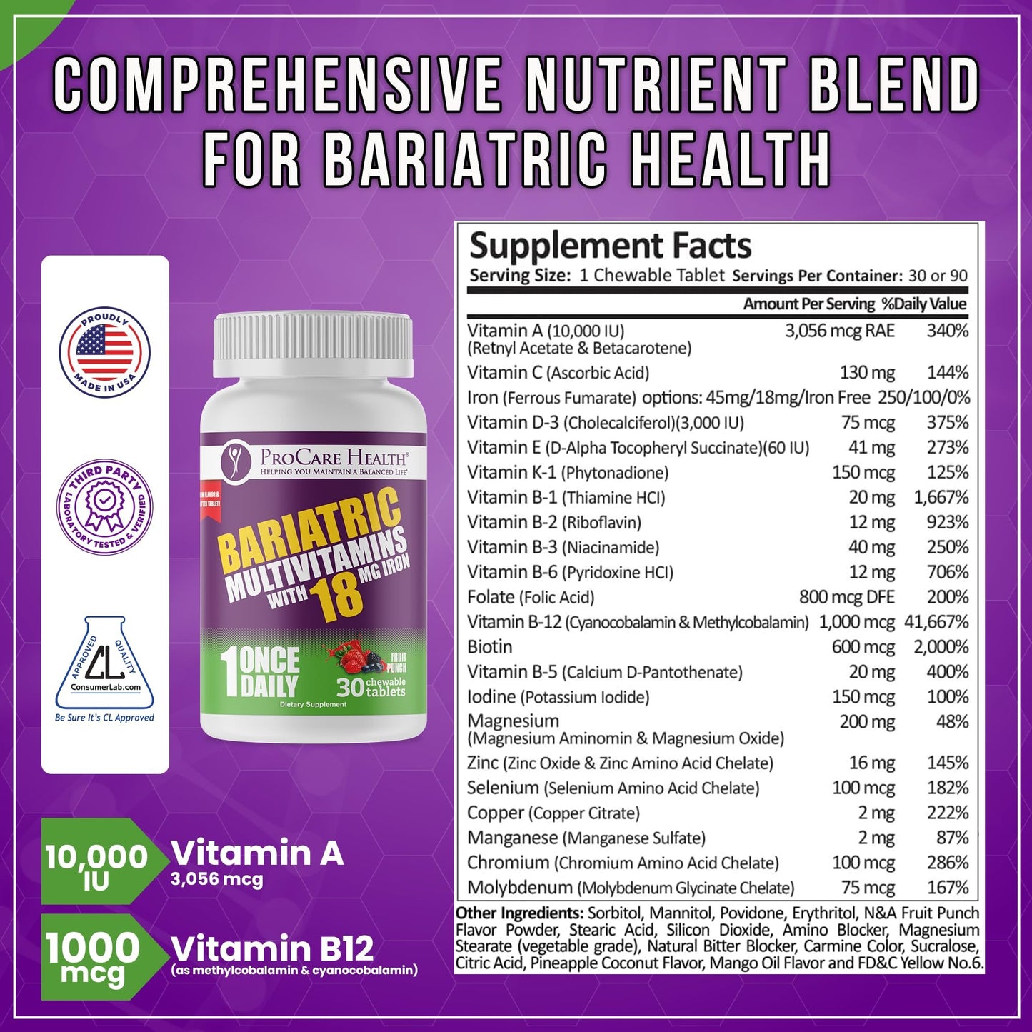 Tabla nutricional de suplementos bariátricos