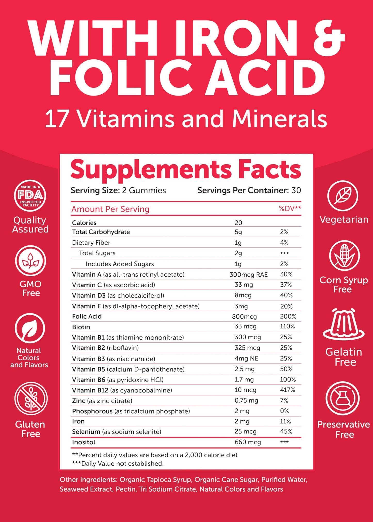 Tabla nutricional vitaminas prenatales Lunakai