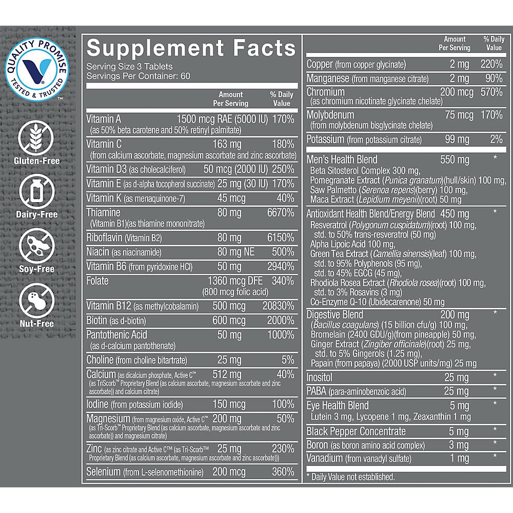 tabla nutricional vitaminas ultimate man