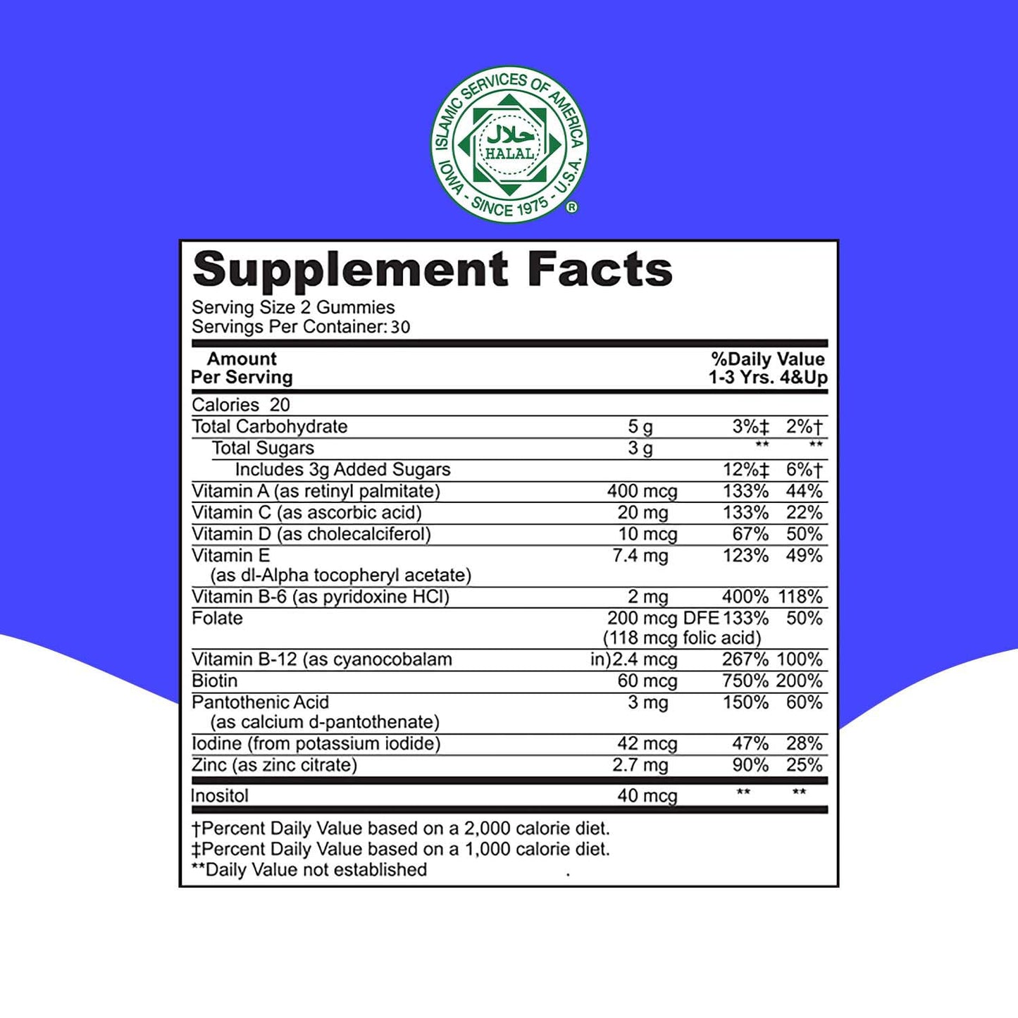 tabla de nutrientes de gomitas multivitamínicas Khair