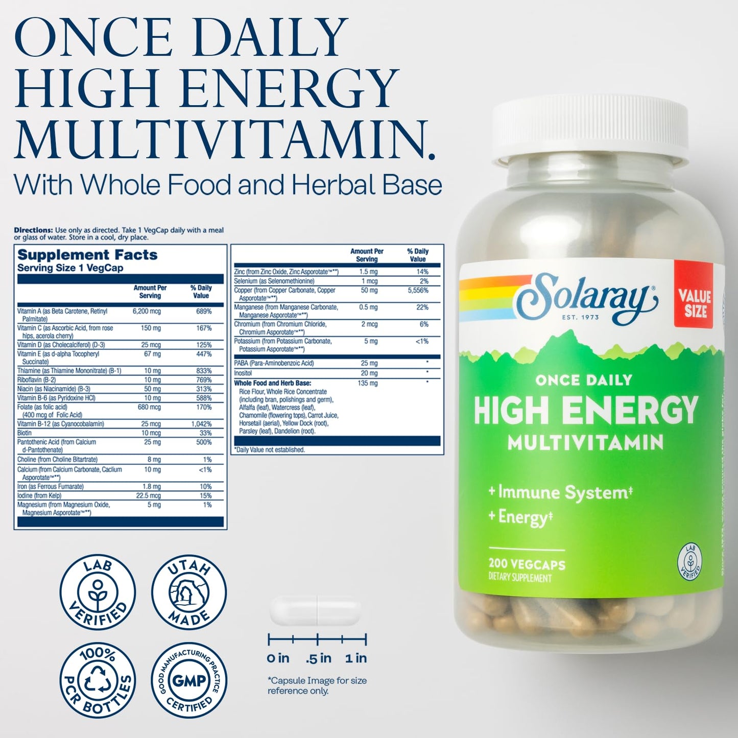 Tabla nutrientes Solaray Multivitamínico