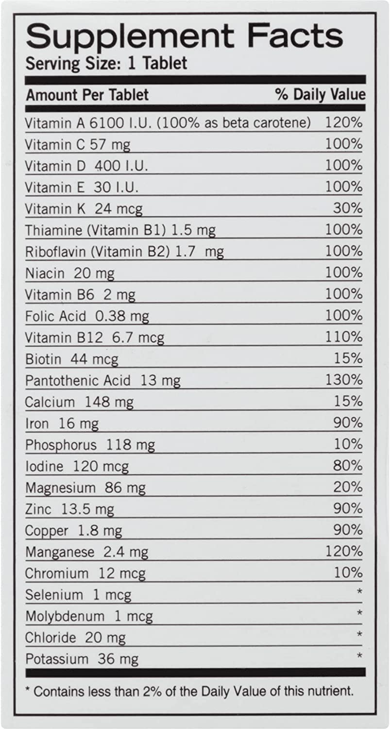 Tabla de suplementos de multivitaminas Geritol