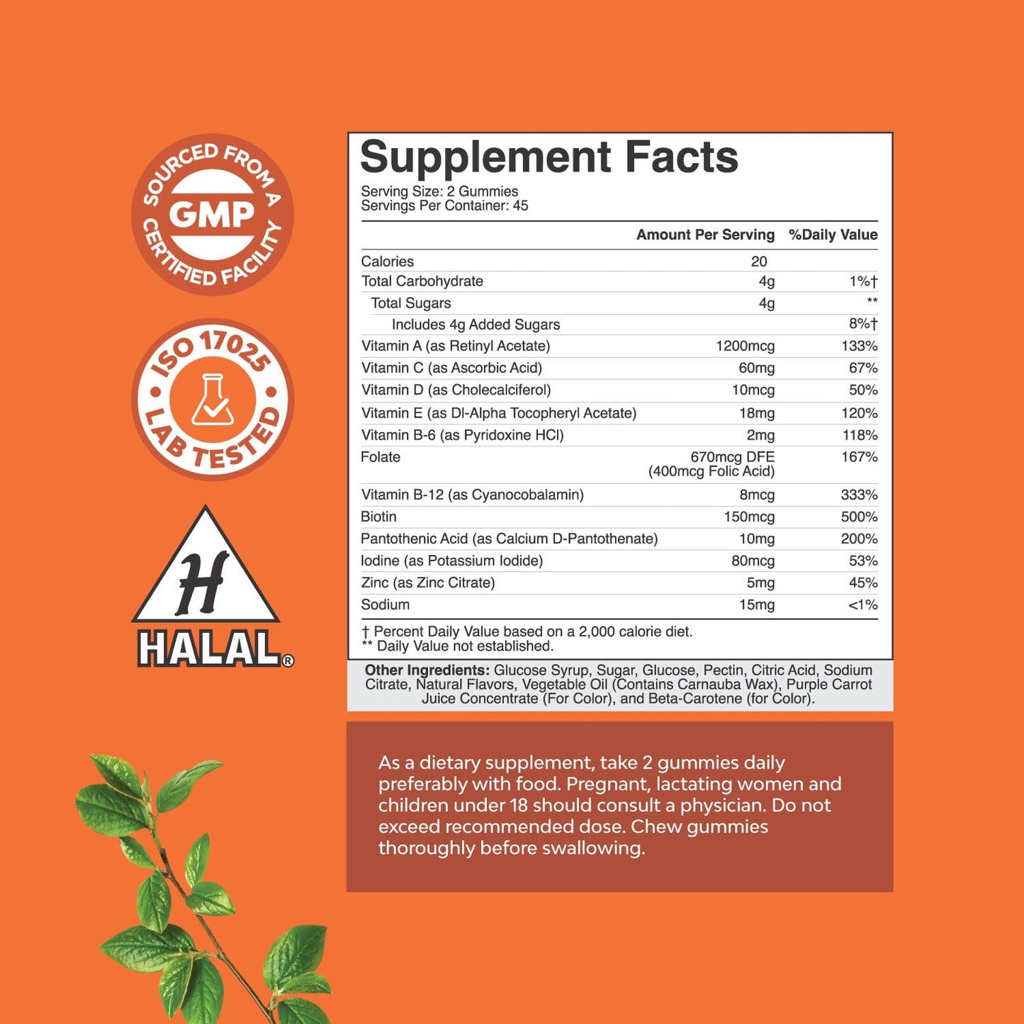 tabla de suplementos de las gomitas multivitamínicas para adultos