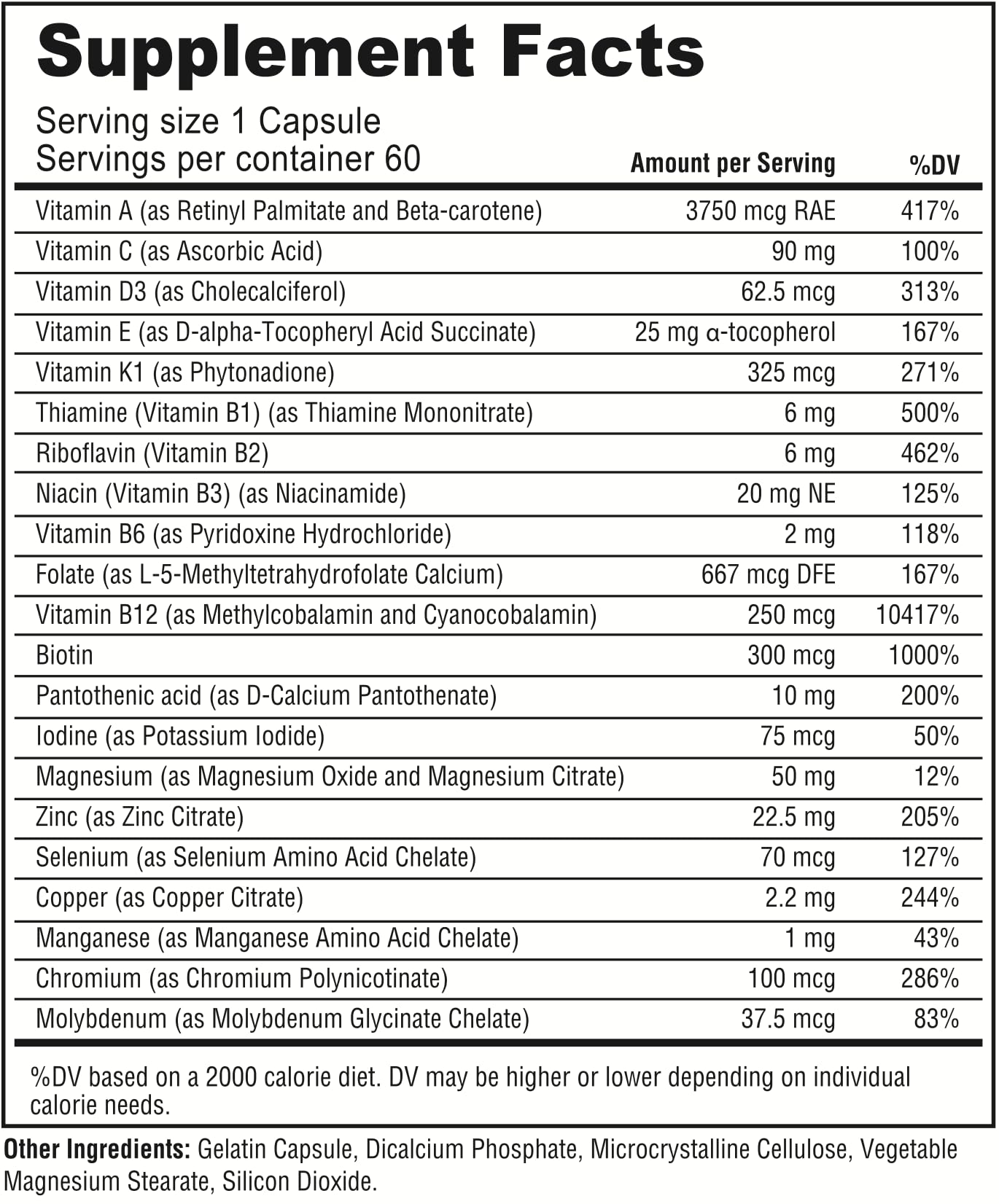 Tabla de suplementos multivitaminas AdeK para salud bariátrica.