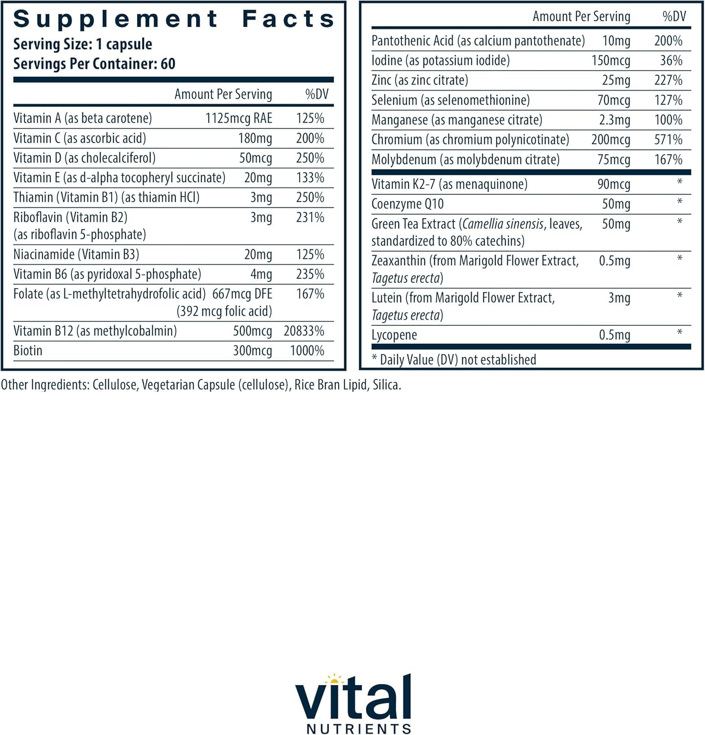 Tabla de suplementos de multivitaminas veganas