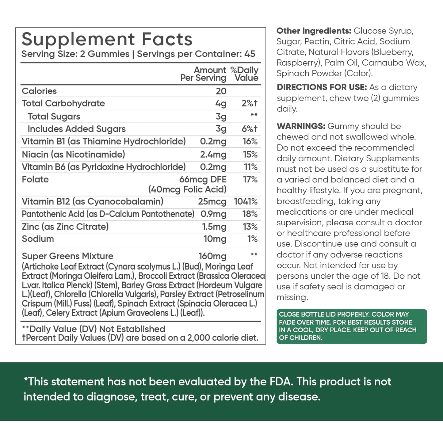 tabla de suplementos y datos nutricionales de gominolas.