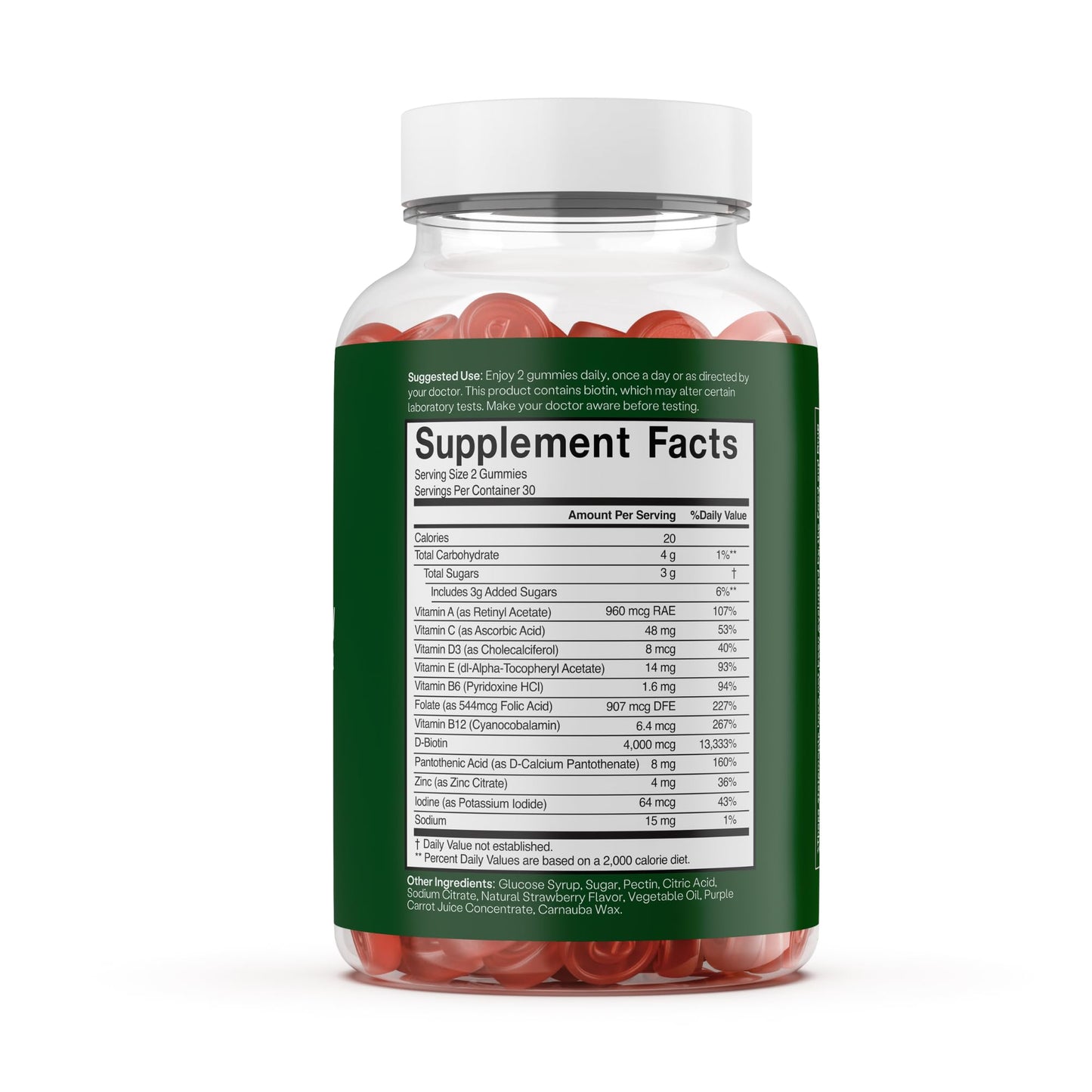 Tabla de valores nutricionales de las gomitas de retinol