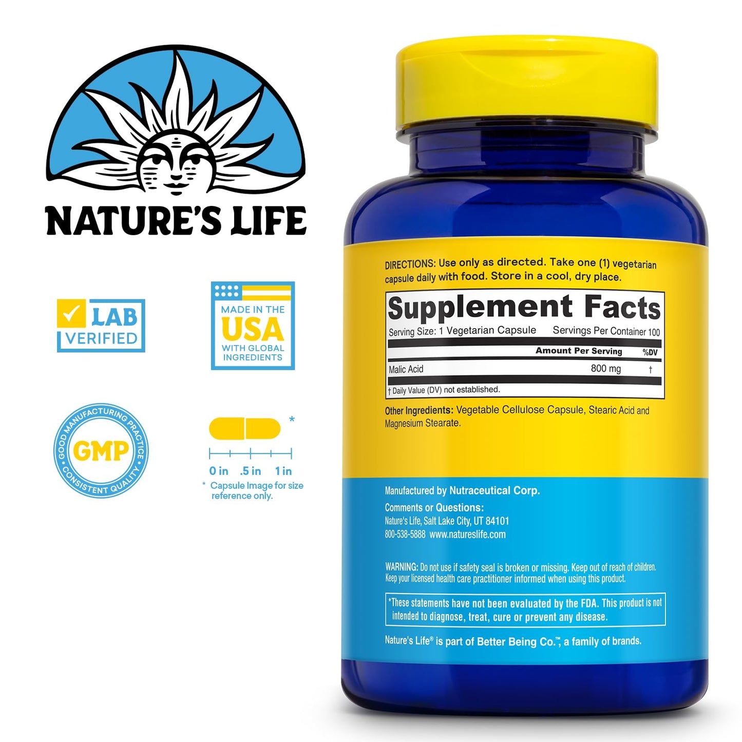 Tabletas de ácido málico 800 mg Nature's Life