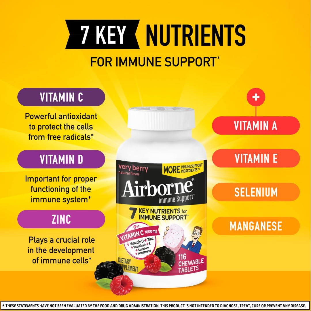 Tabletas Airborne Vitamina C y Zinc apoyo sistema inmune