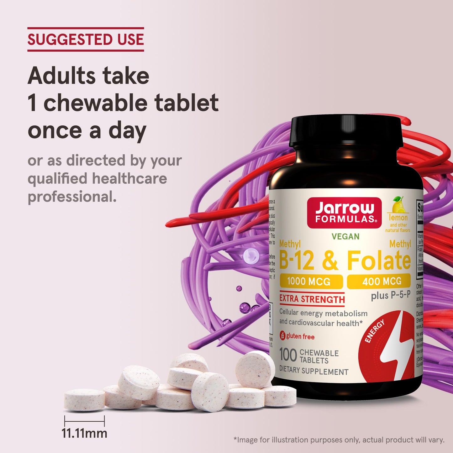 Tabletas amarillas Metil B12 y Metil Folato Jarrow Formulas