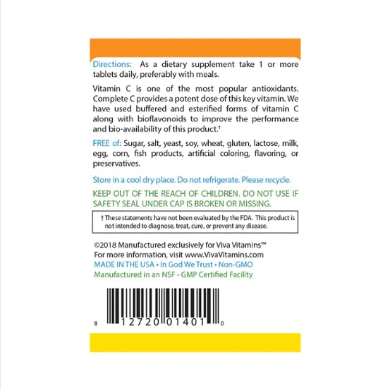 Tabletas antioxidantes Vitamina C orgánica Viva Vitamins