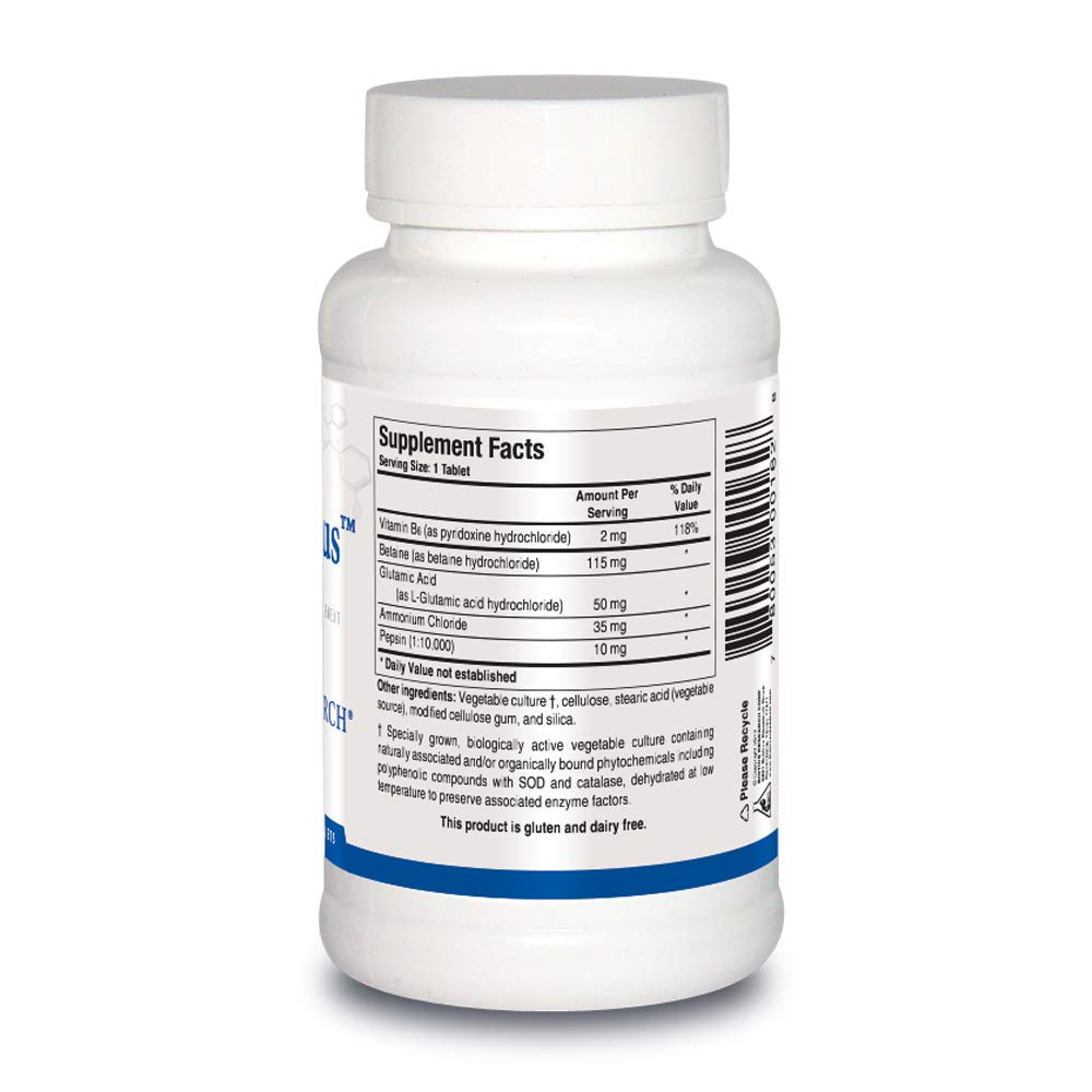 Tabletas Biotics Research HCl Plus digestión óptima y salud estomacal