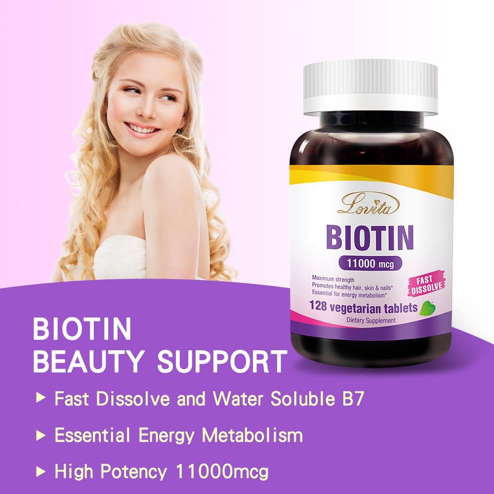 Tablet de biotina Lovita sin gluten y lácteos 11000mcg