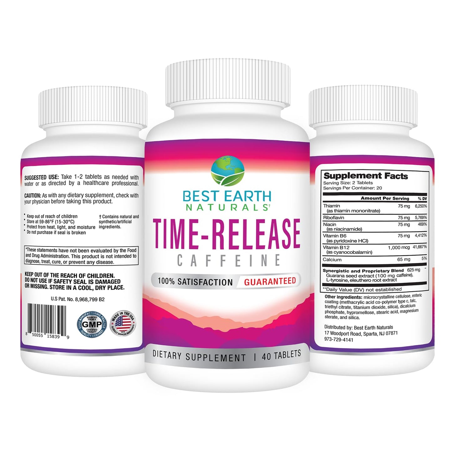 Tabletas de cafeína y vitaminas B6 B12 para energía sostenida