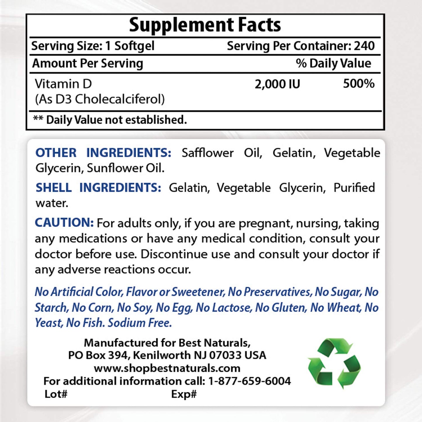 Tabletas y cápsulas Best Naturals Inositol Vitamina D3