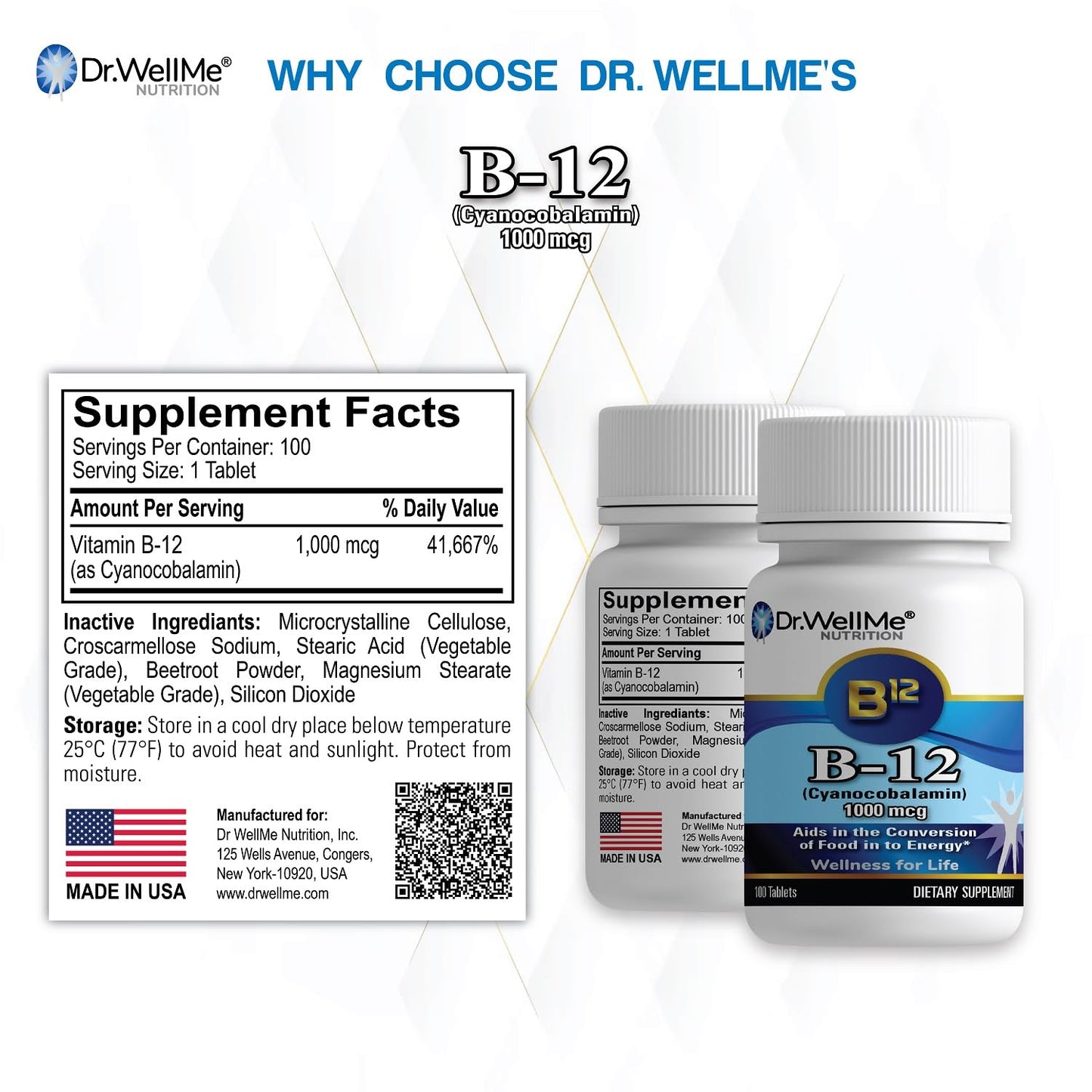 Tabletas Dr.WellMe B-12 alta potencia 1000 mcg