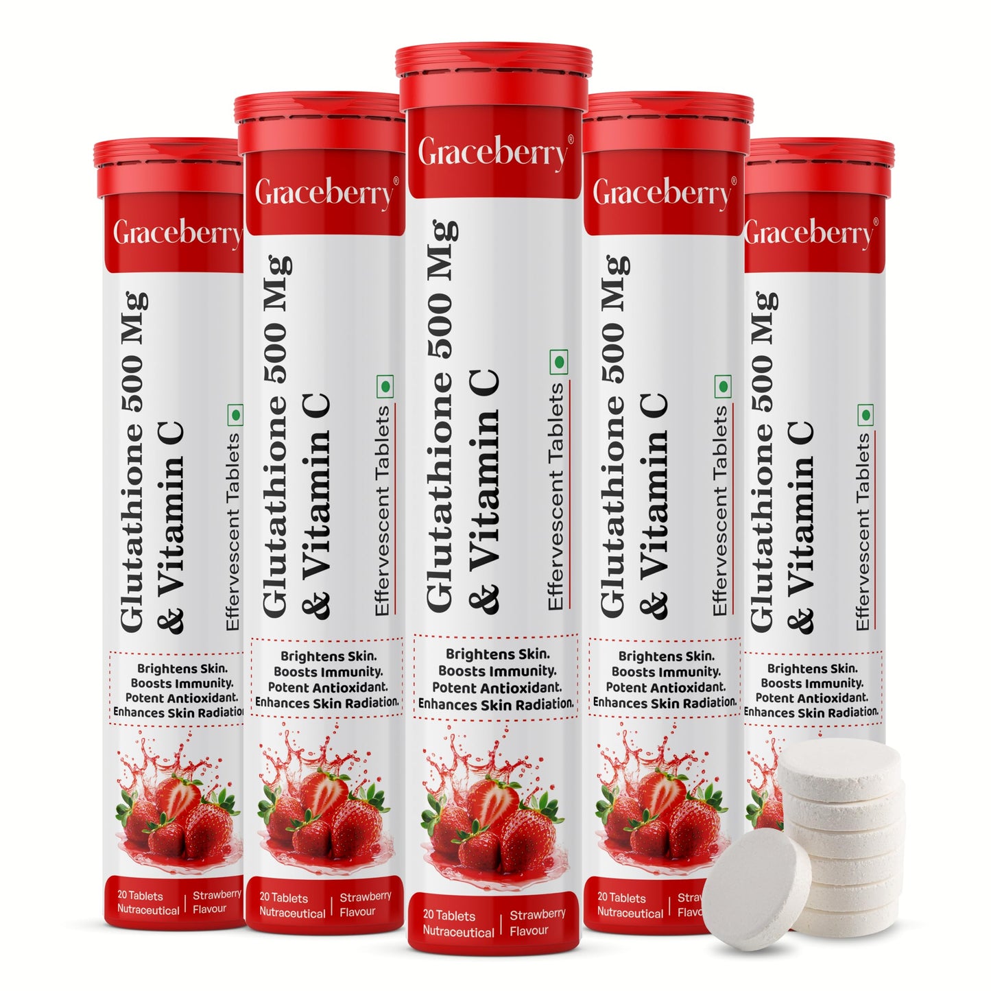 Tabletas efervescentes GRACEBERRY glutatión vitamina c para piel radiante
