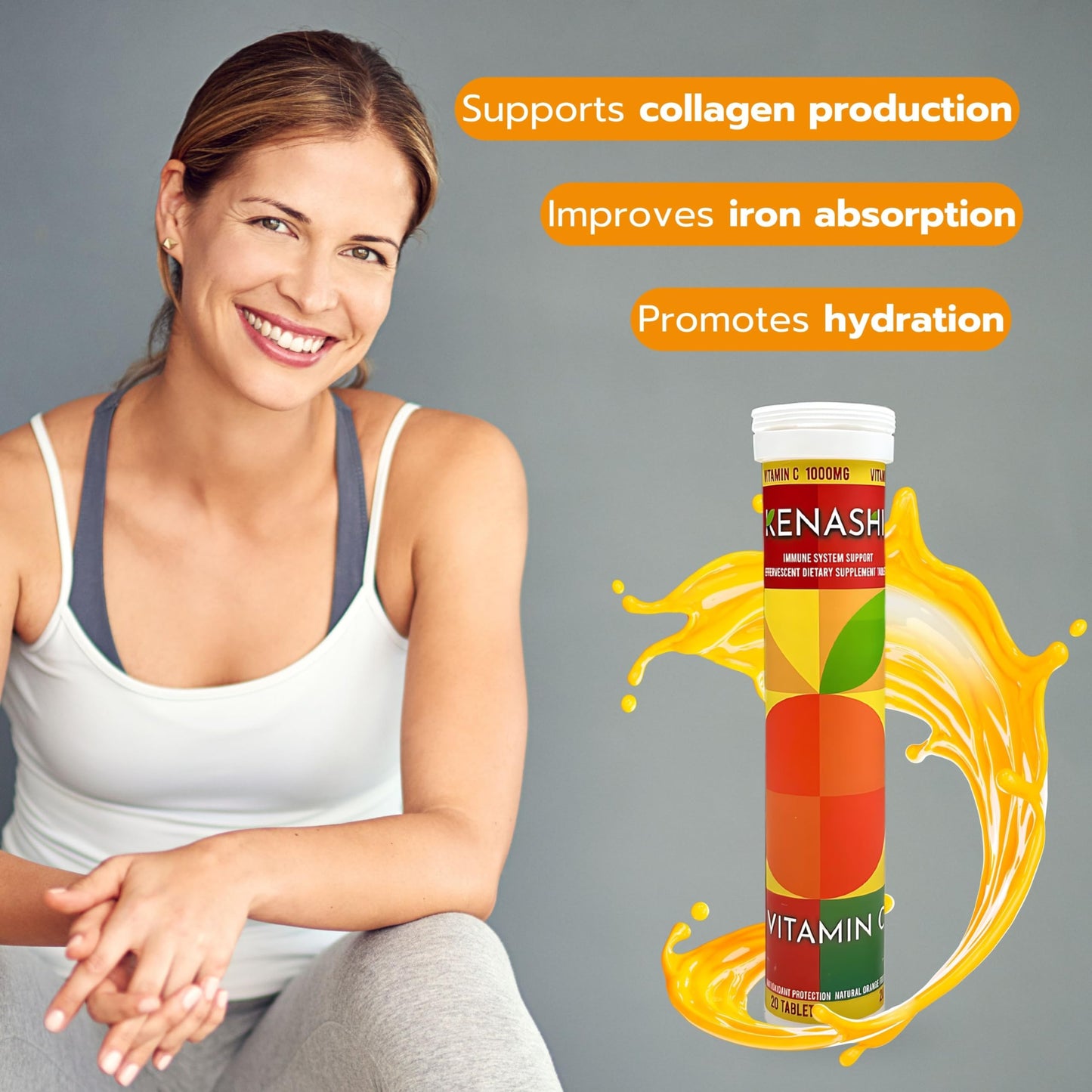 Tabletas efervescentes vitamina C zinc Kenashi alta absorción