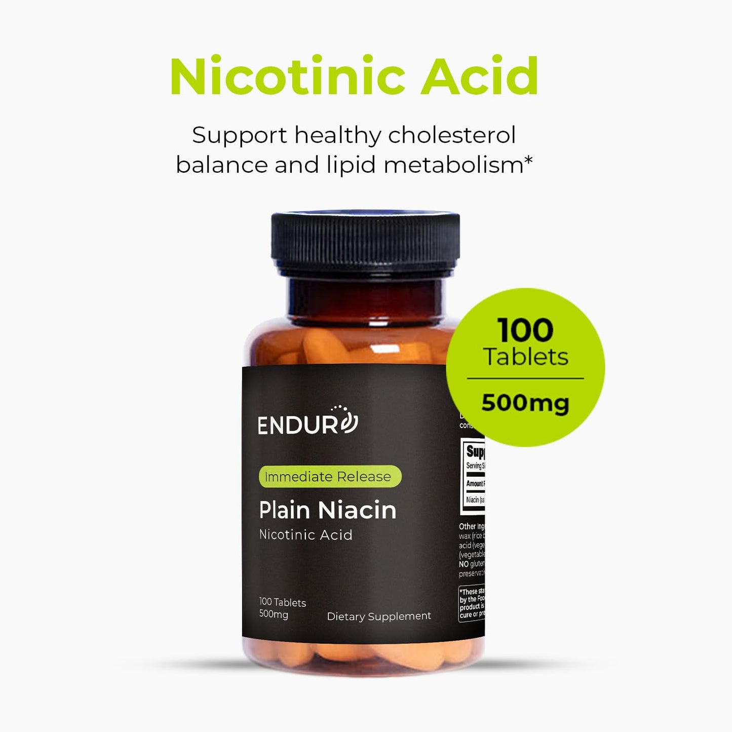 Tabletas Endurance niacina B3 liberación inmediata 500mg