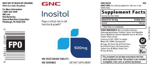 Tabletas de inositol GNC 500mg apoyo celular