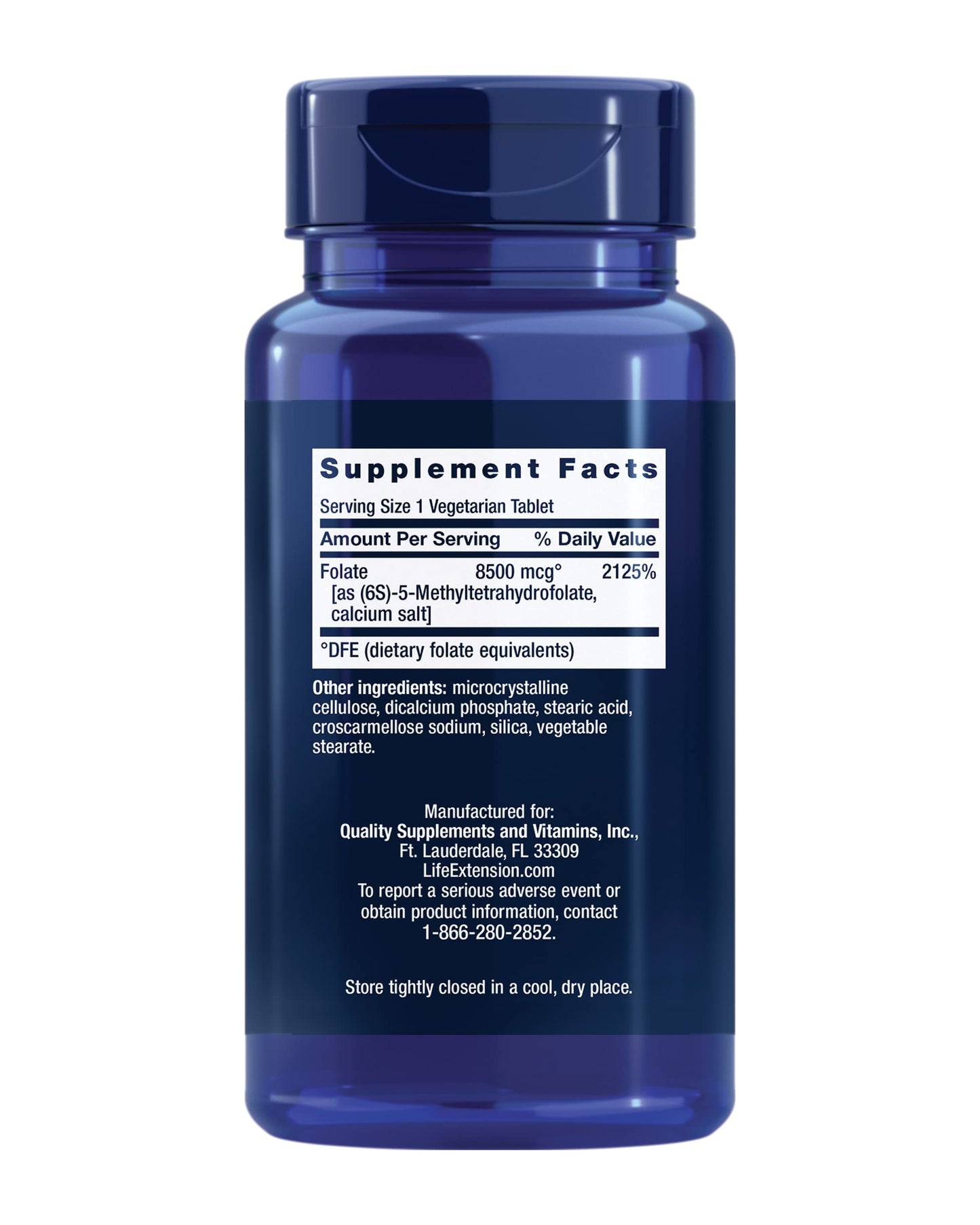 Tabletas Life Extension folato 8500 mcg para salud cardiaca y cerebral