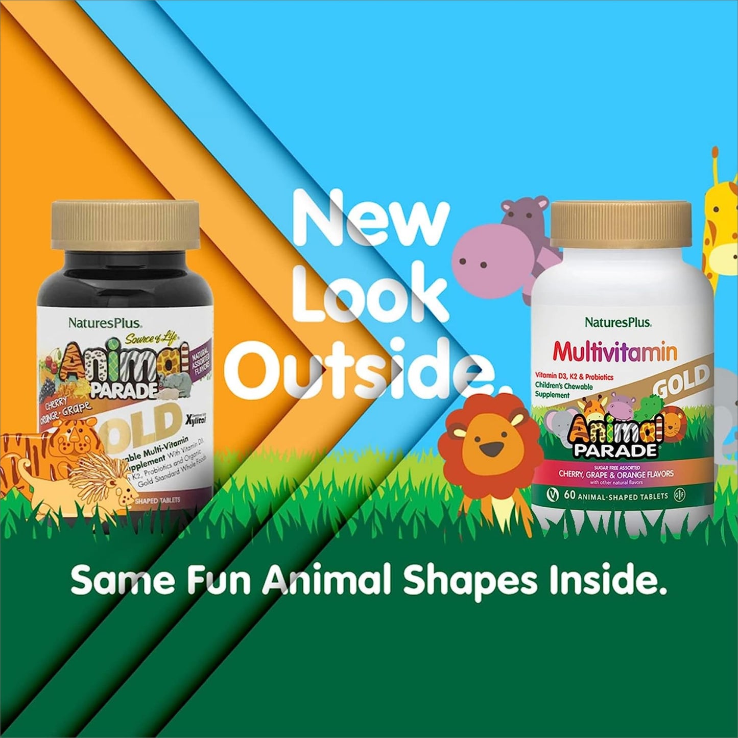 Tabletas masticables Animal Parade sabores cereza naranja uva