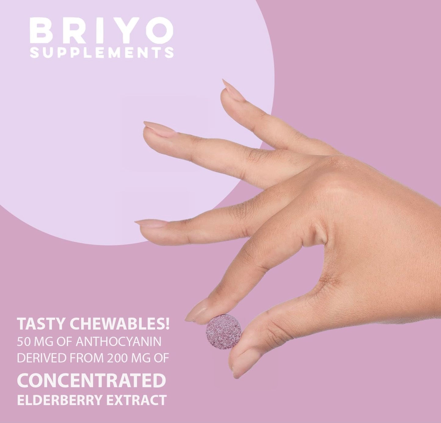 Tabletas masticables Briyo con ingredientes naturales y vitamina C