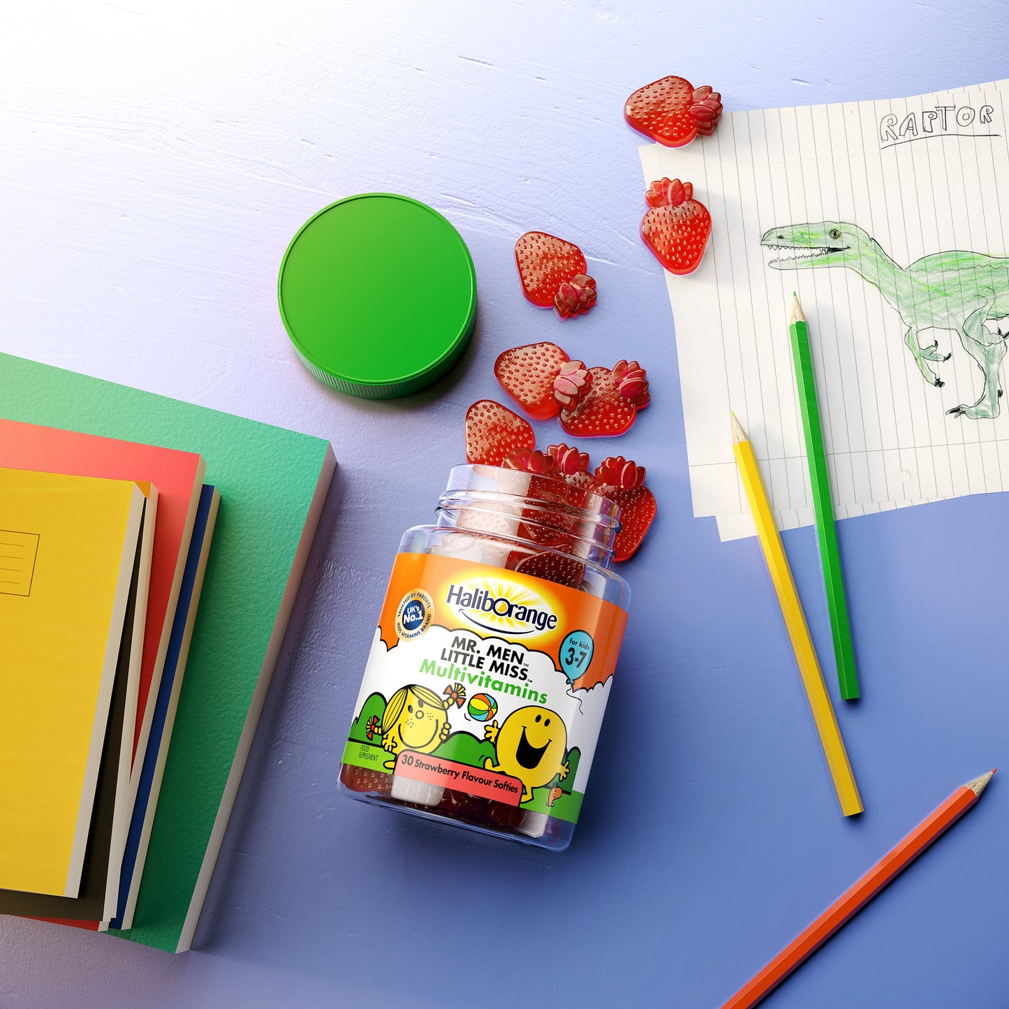 Tabletas masticables Haliborange Kids Mr. Men sabor fresa 30 piezas