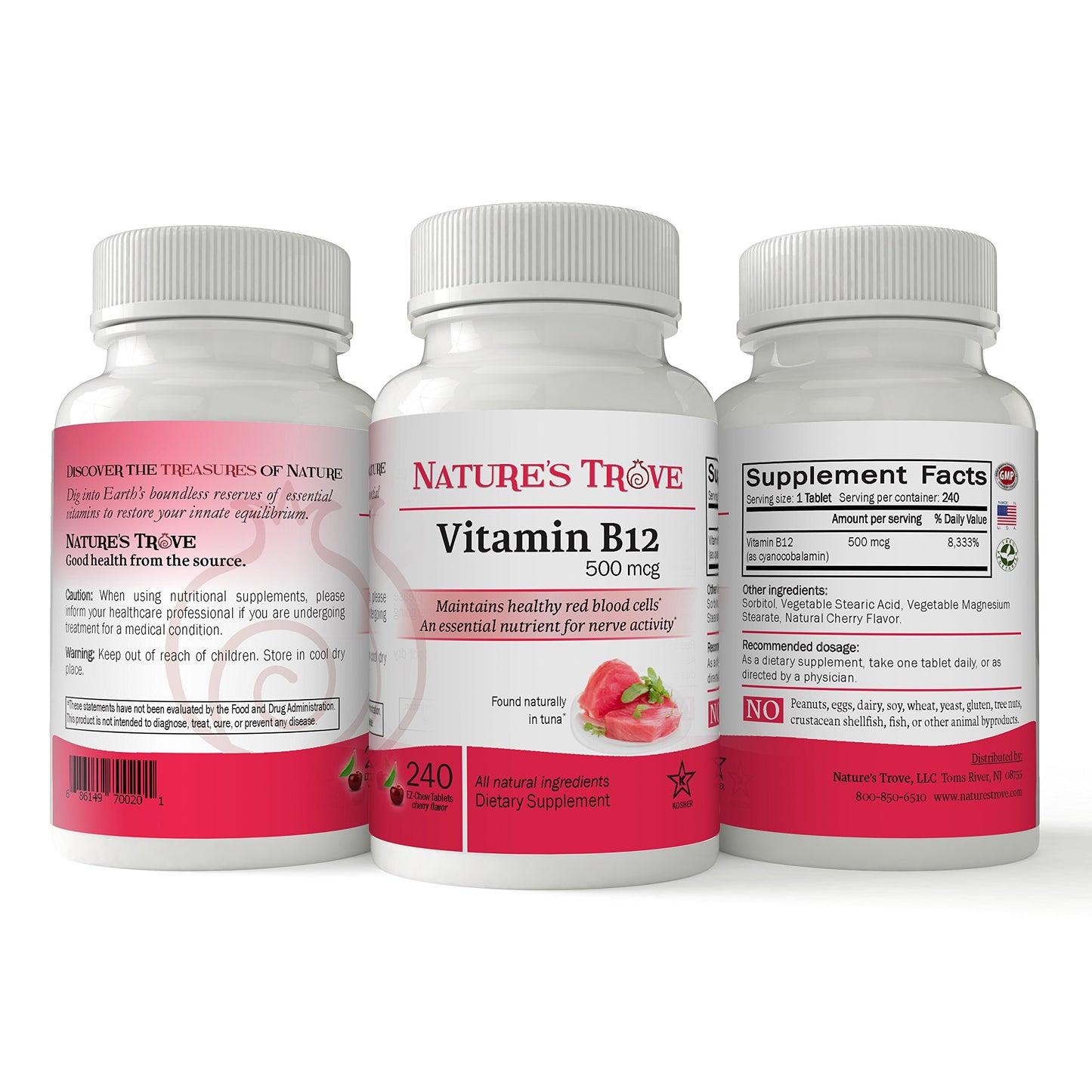 Tabletas masticables Nature's Trove vitamina B12 sabor cereza