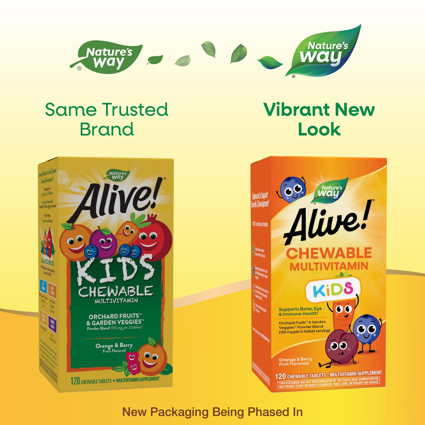 Tabletas masticables Nature’s Way Alive! colores naranja y frutos