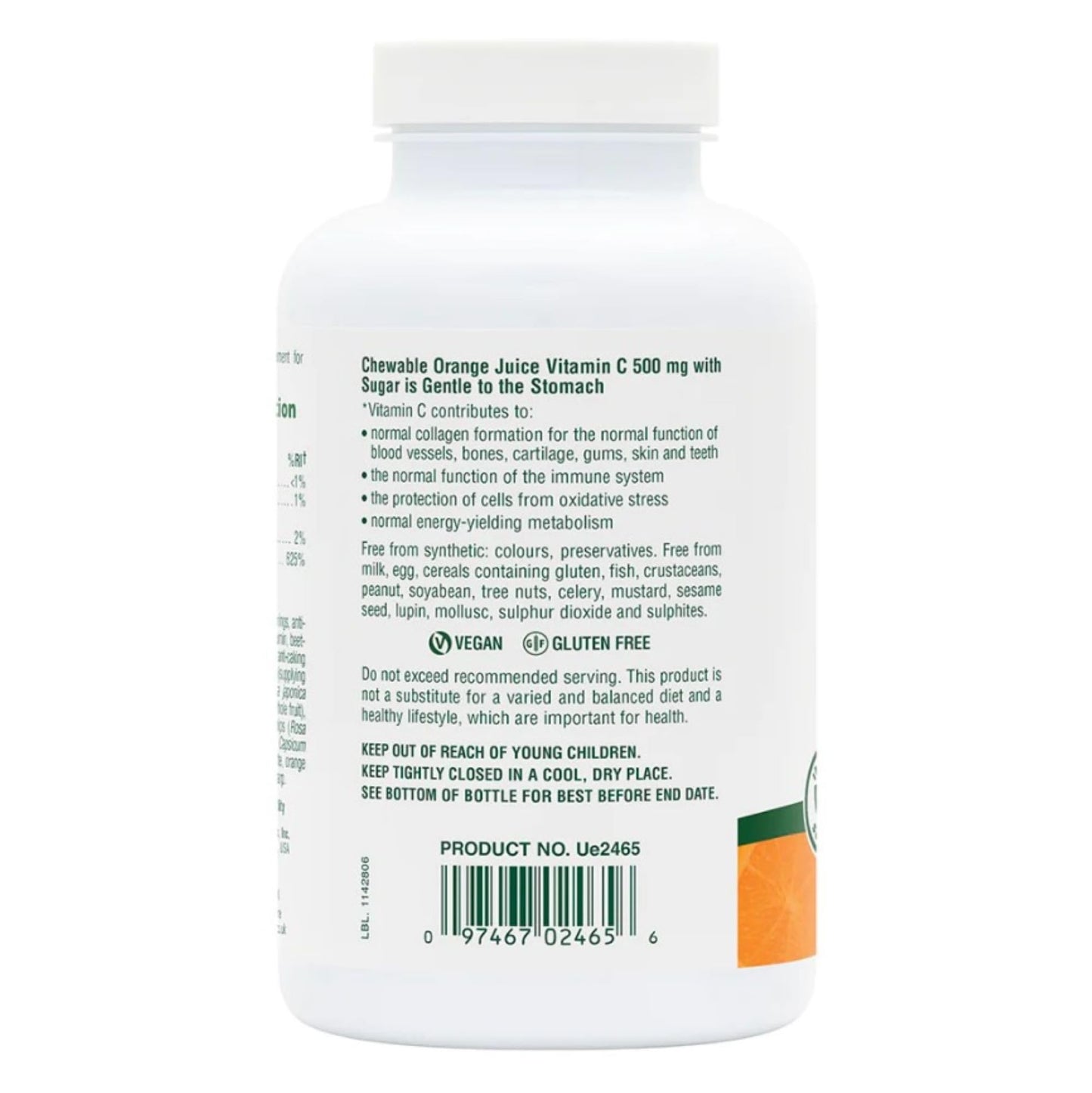 Tabletas masticables NaturesPlus vitamina C sabor naranja
