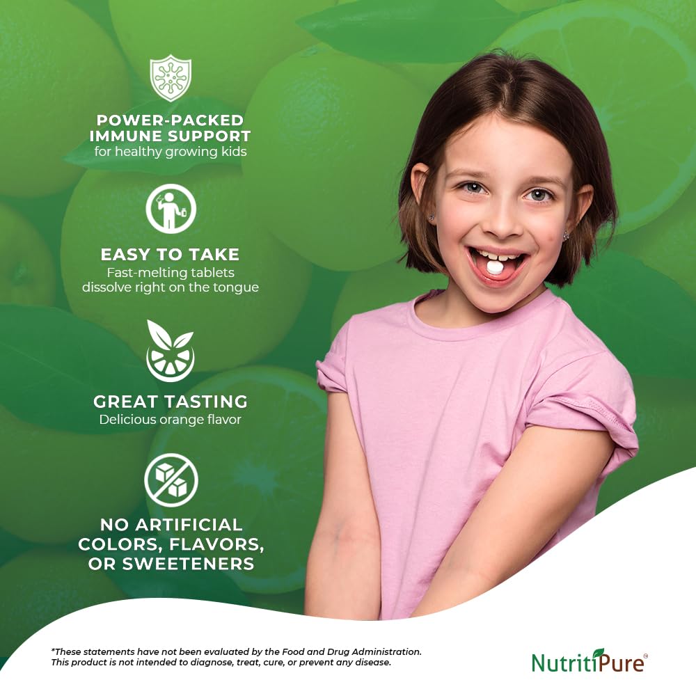 Tabletas masticables sin azúcar vitamina D3 y zinc para niños NutritiPure