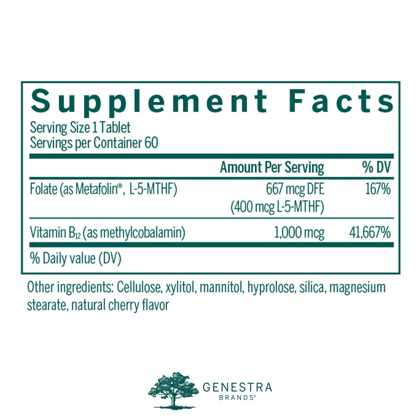 Tabletas masticables vitamina B12 y folato sabor cereza