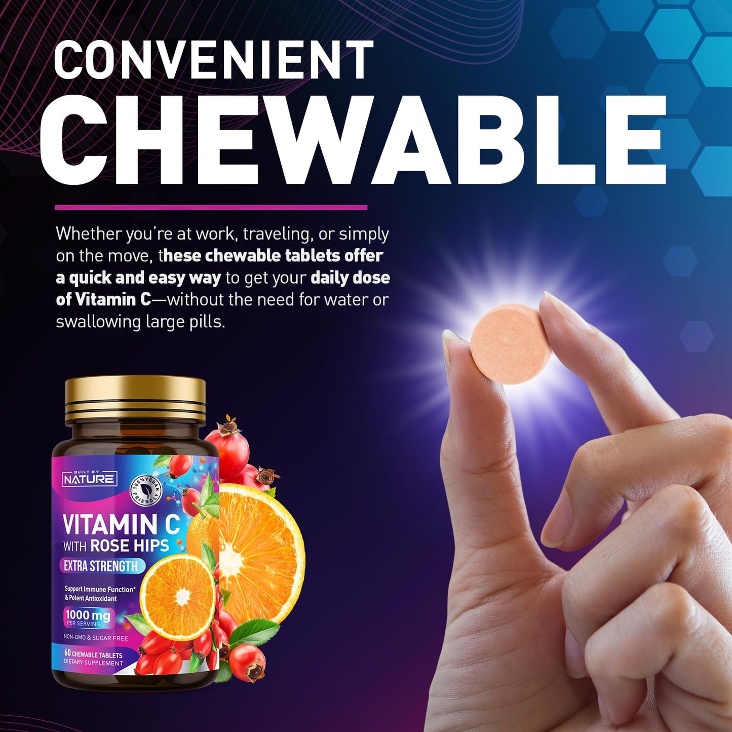 Tabletas masticables vitamina C Built by Nature en mano