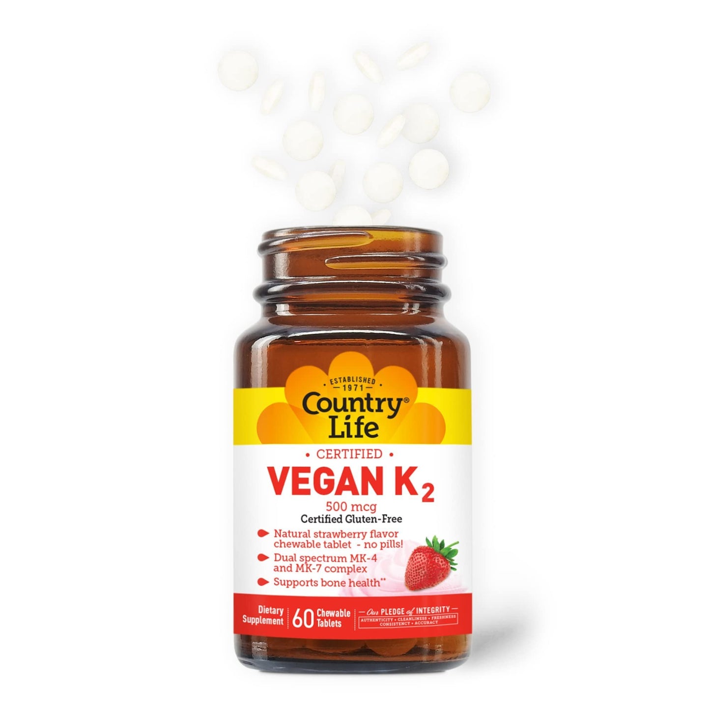 Tabletas masticables vitamina k2 salud ósea country life vegana