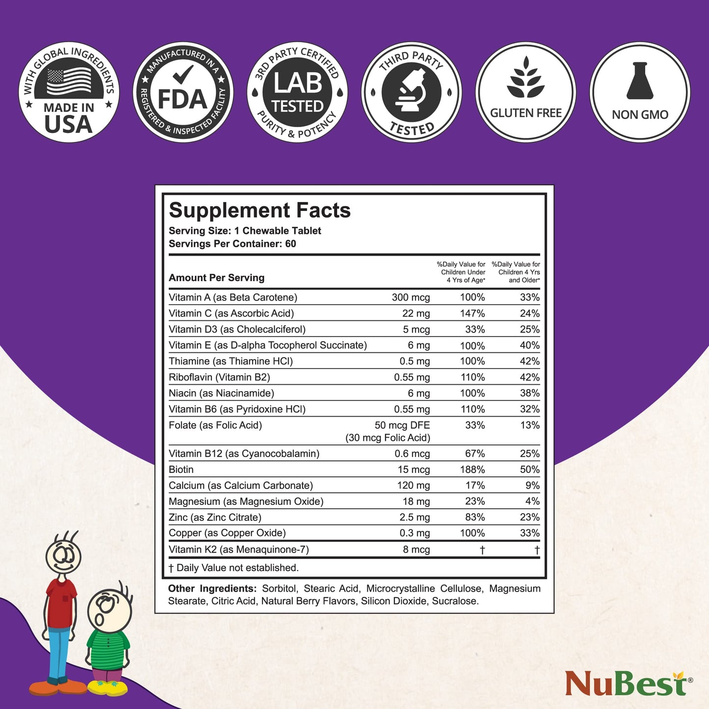 Tabletas multivitaminas NuBest Tall Kids para niños y toddlers
