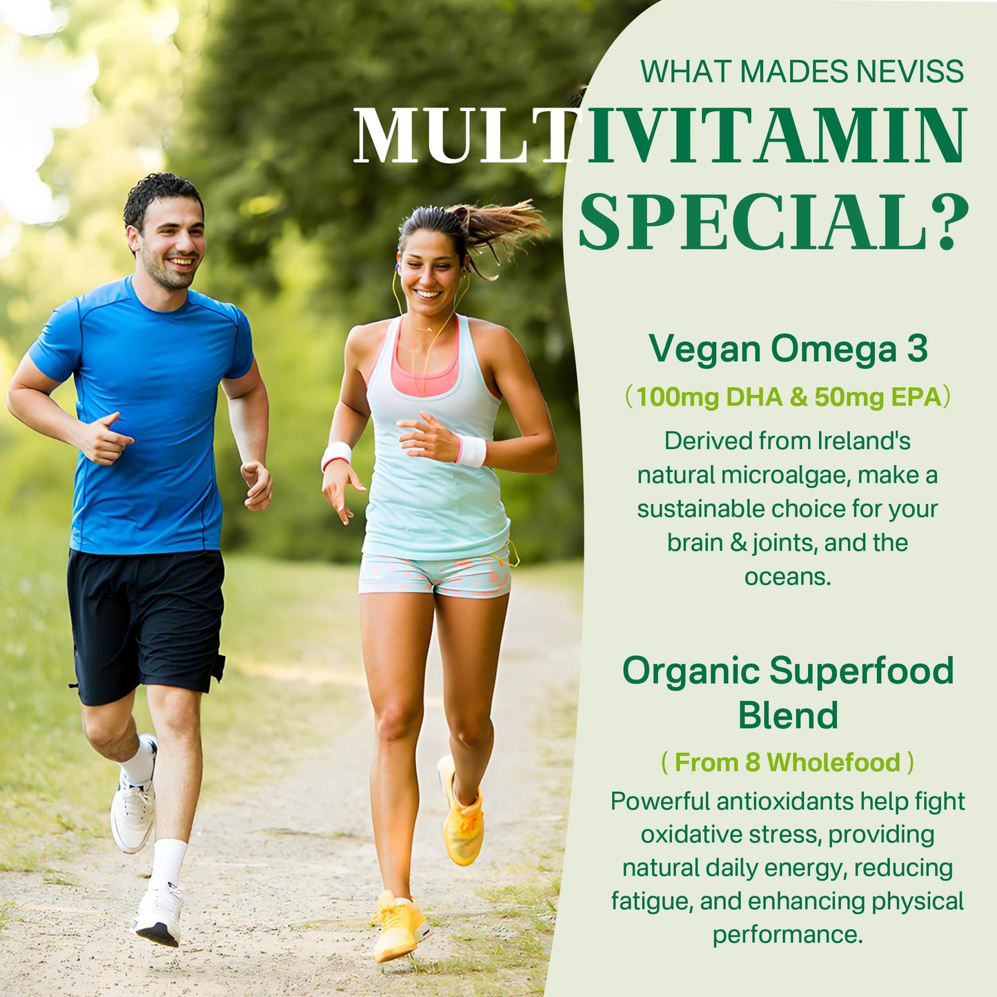 Tabletas multivitaminas veganas Neviss en envase seguro