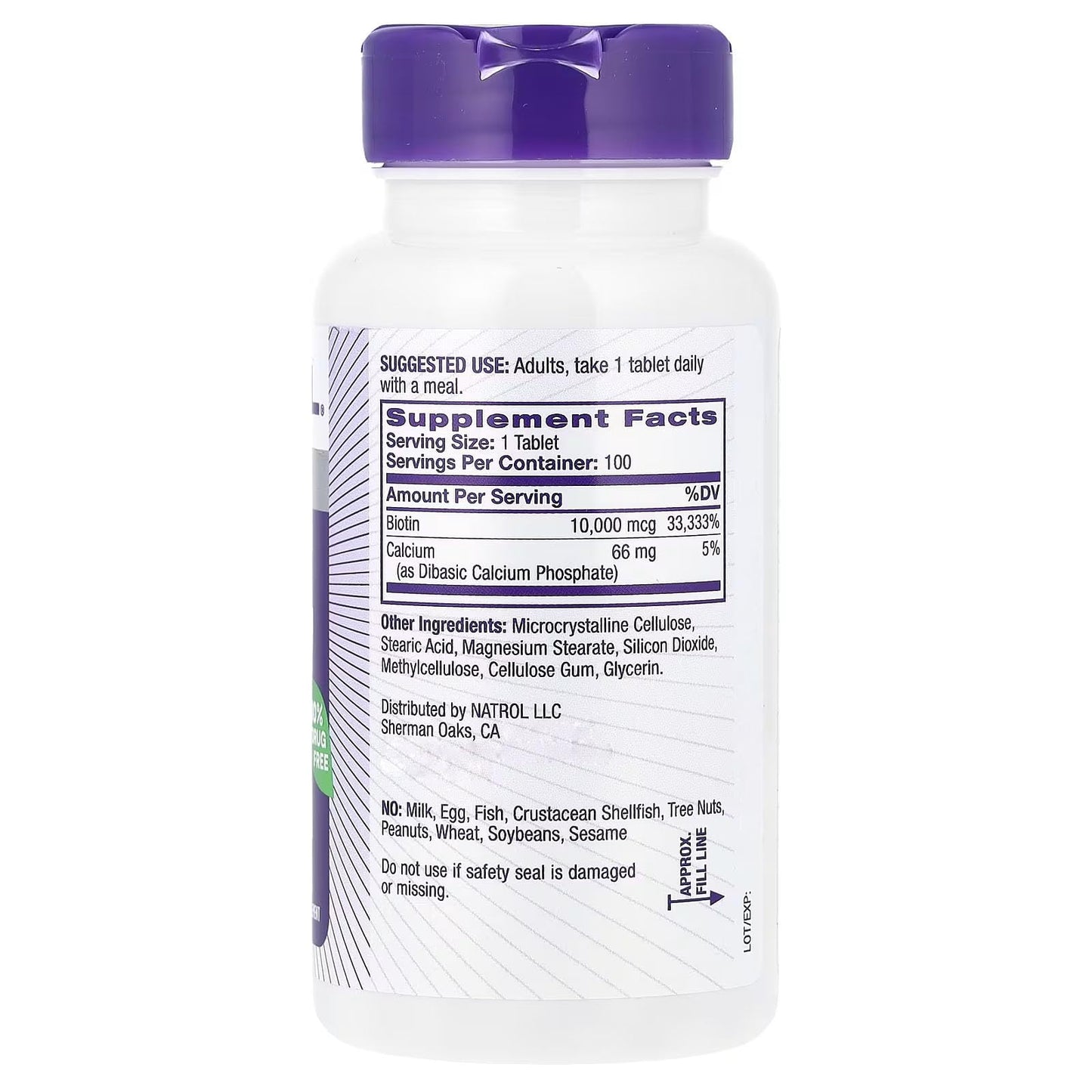 Tabletas Natrol Biotin Max 10000mcg vista frontal