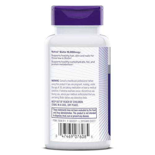 Tabletas Natrol Biotina 10000mcg closeup