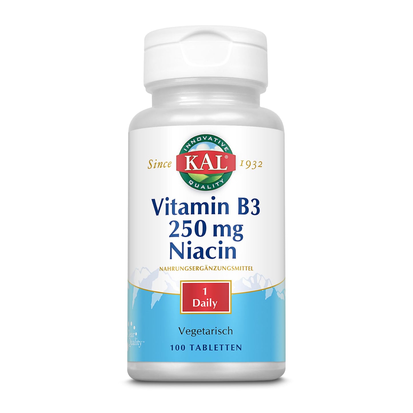 Tabletas de niacina Kal 250 mg envase frontal