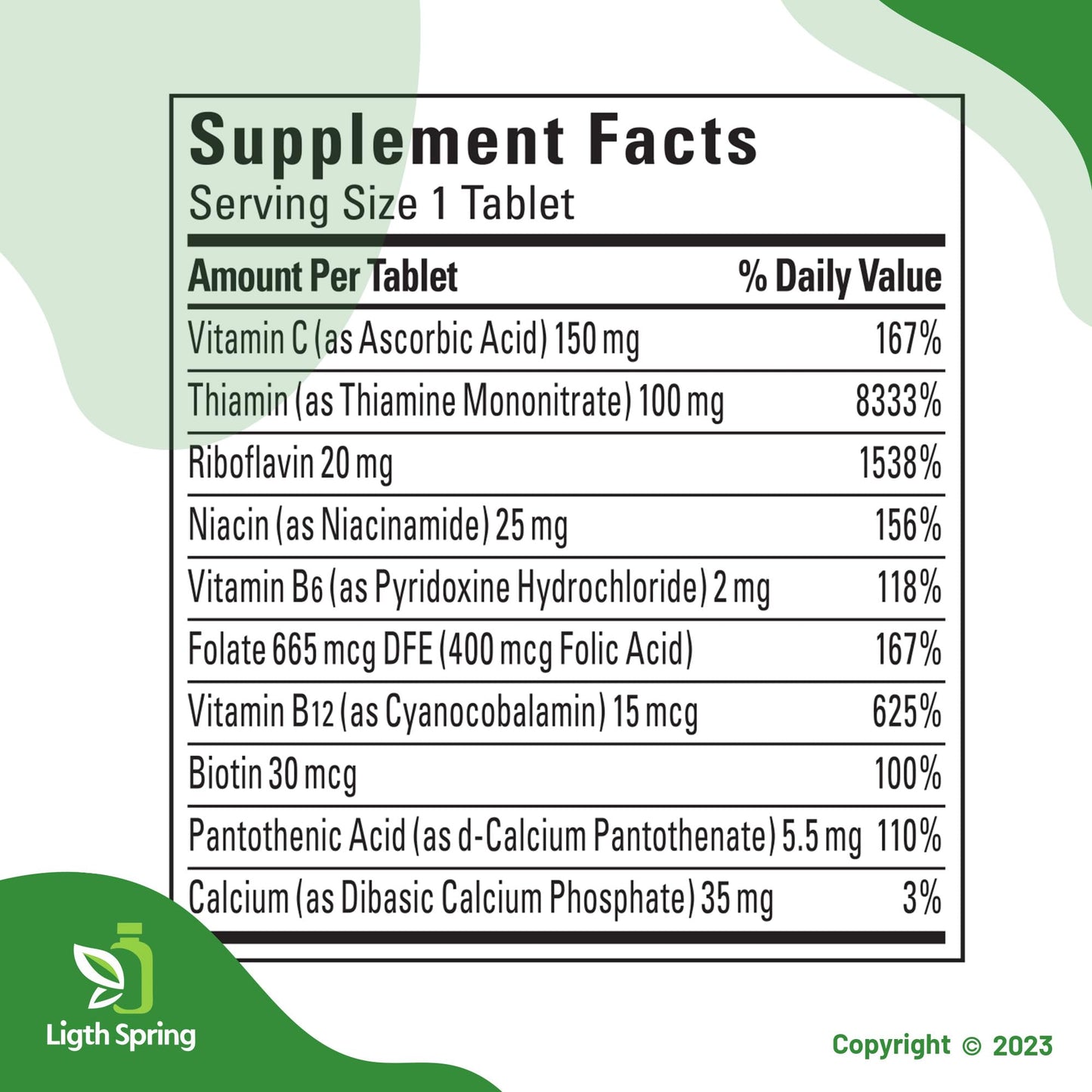 Tabletas probadas de vitaminas B y C LightSpring