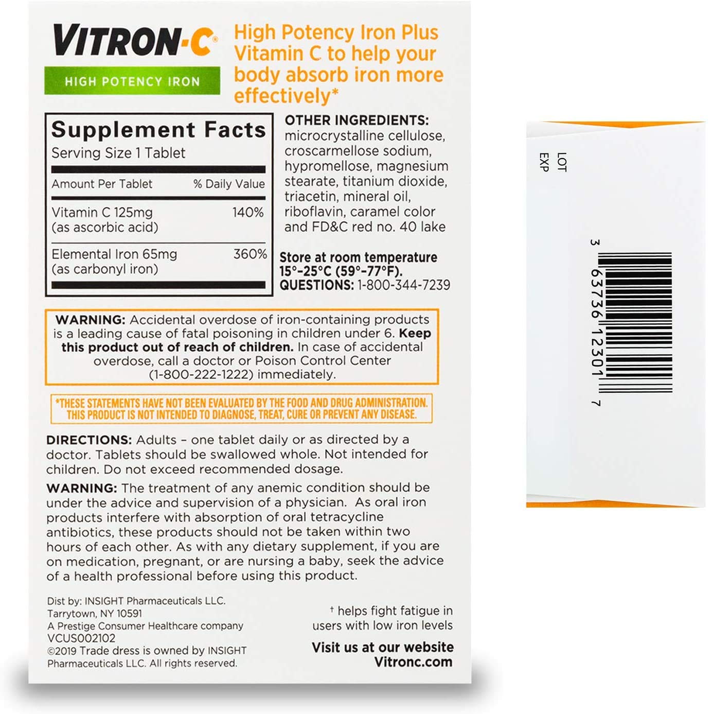Tabletas recubiertas suplemento hierro vitron-c