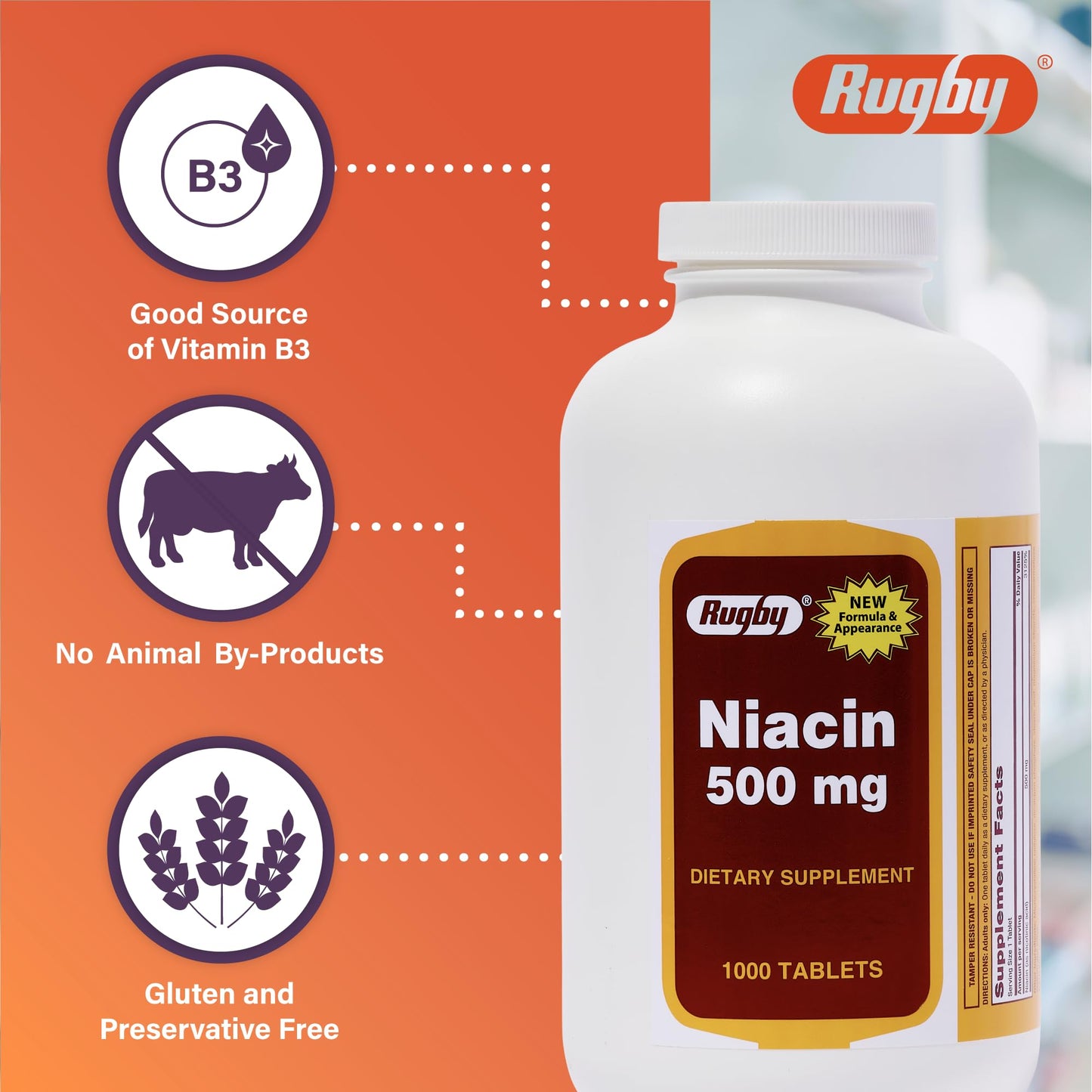 Tabletas Rugby Niacina para apoyo nutricional diario