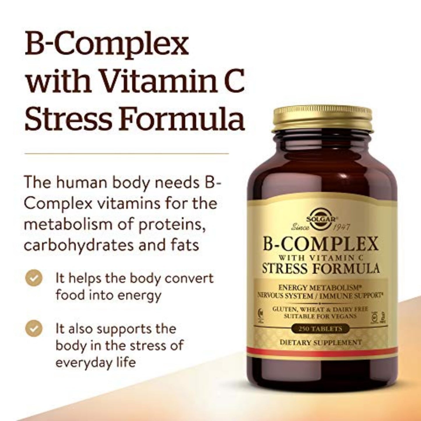 Tabletas Solgar Complejo B y Vitamina C fórmula natural