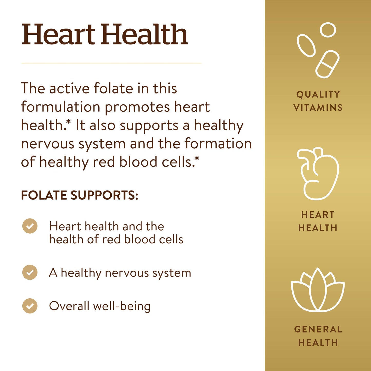 Tabletas Solgar Folato apoyo salud cardíaca y nerviosa