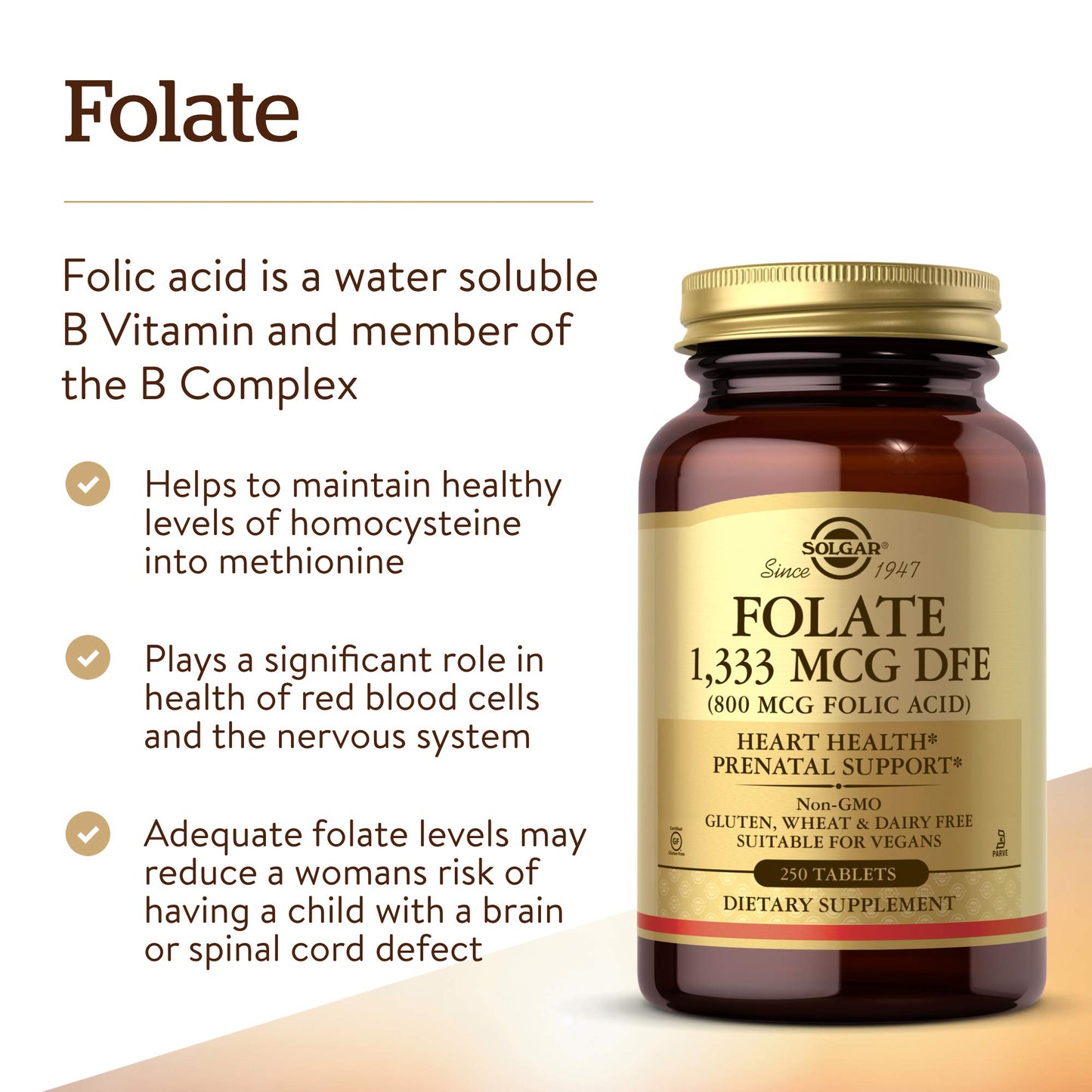 Tabletas Solgar Folato vitamina B9 1333 mcg alta potencia