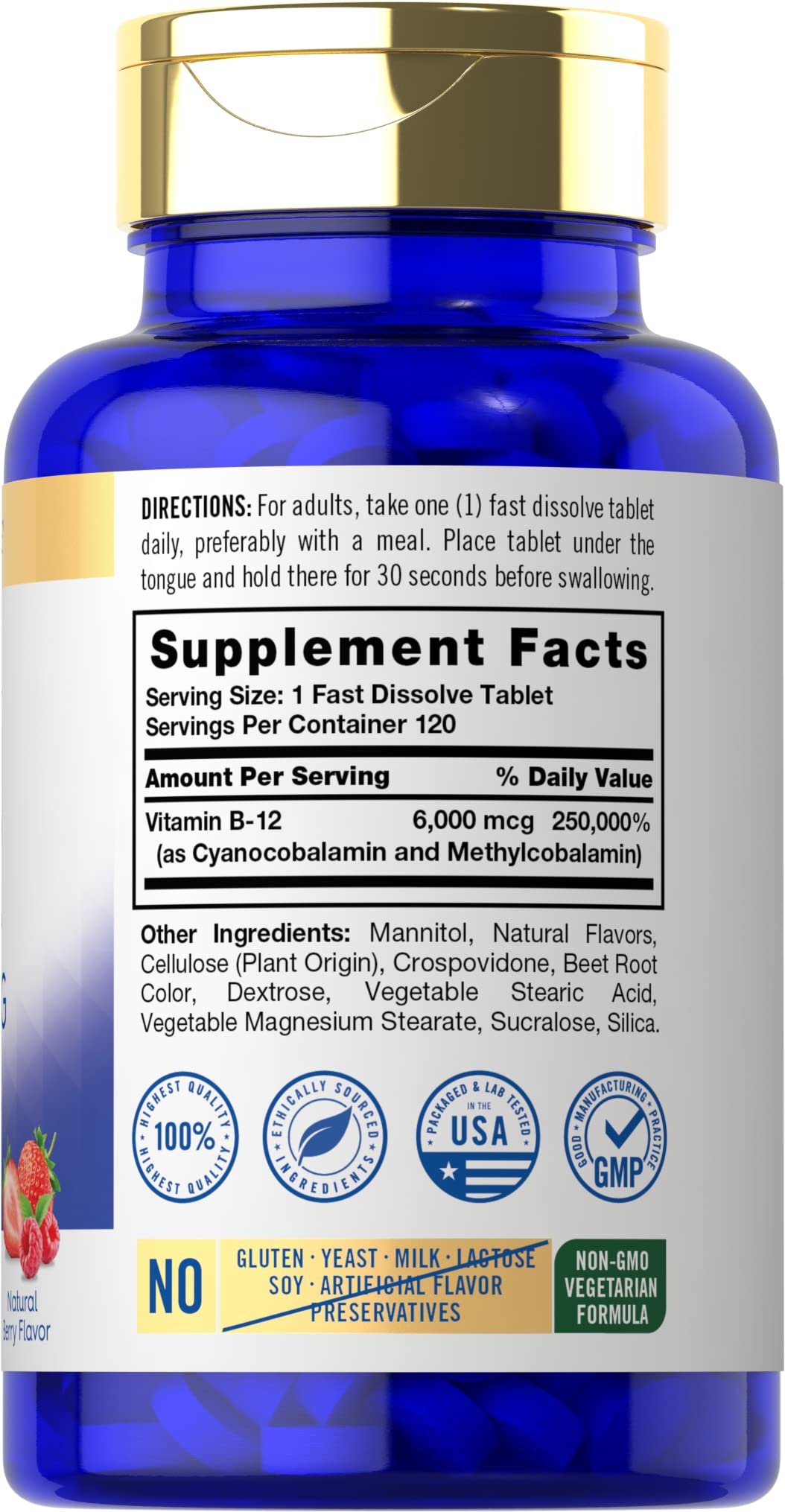Tabletas sublinguales sabor natural a baya Carlyle vitamina b12