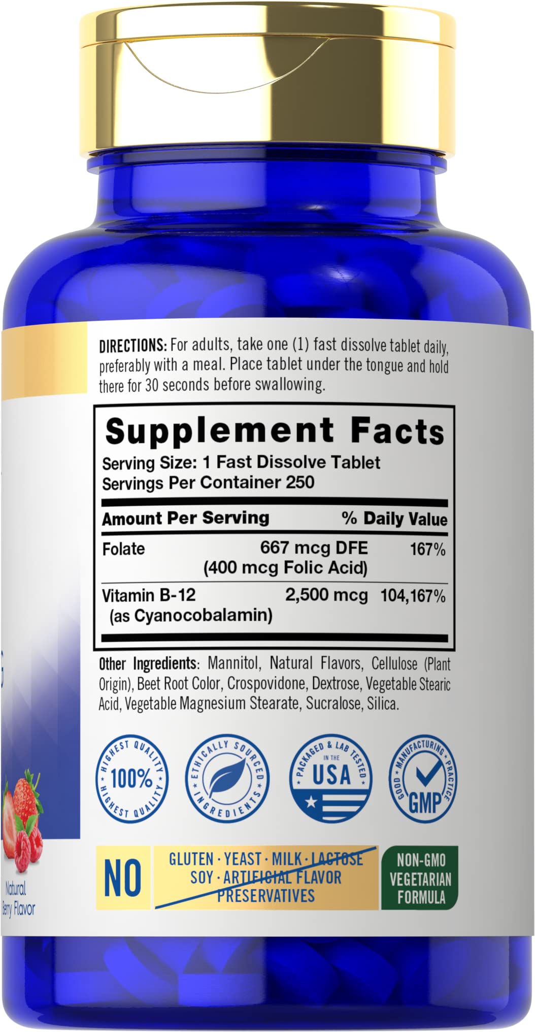 Tabletas sublinguales Vitamina B12 Carlyle sabor natural baya
