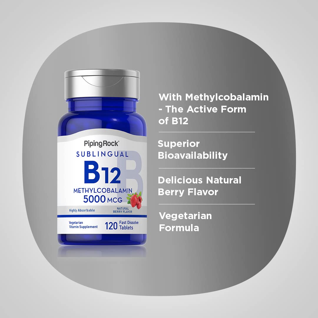 Tabletas sublinguales vitamina B12 Piping Rock sabor baya
